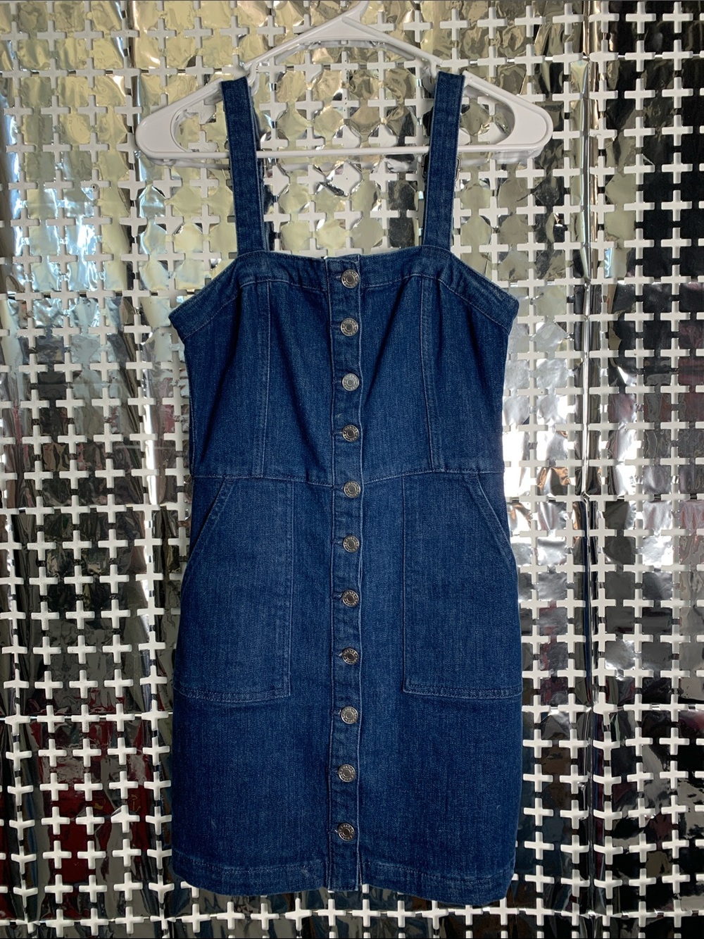 Garage Navy Blue Button-Down Denim Mini Dress